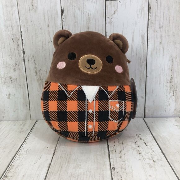 Squishmallows 7.5" Omar The Brown Bear w/ Plaid Shirt - New With Creased Tag - Picture 1 of 8